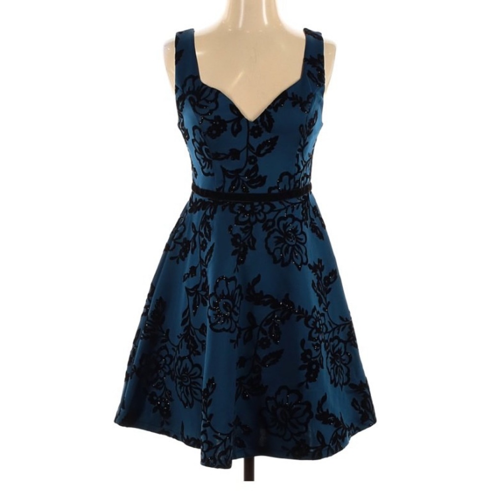 NWT Francesca’s Velvet Floral V-Neck Sleeveless Fit & Flare Dress Small
